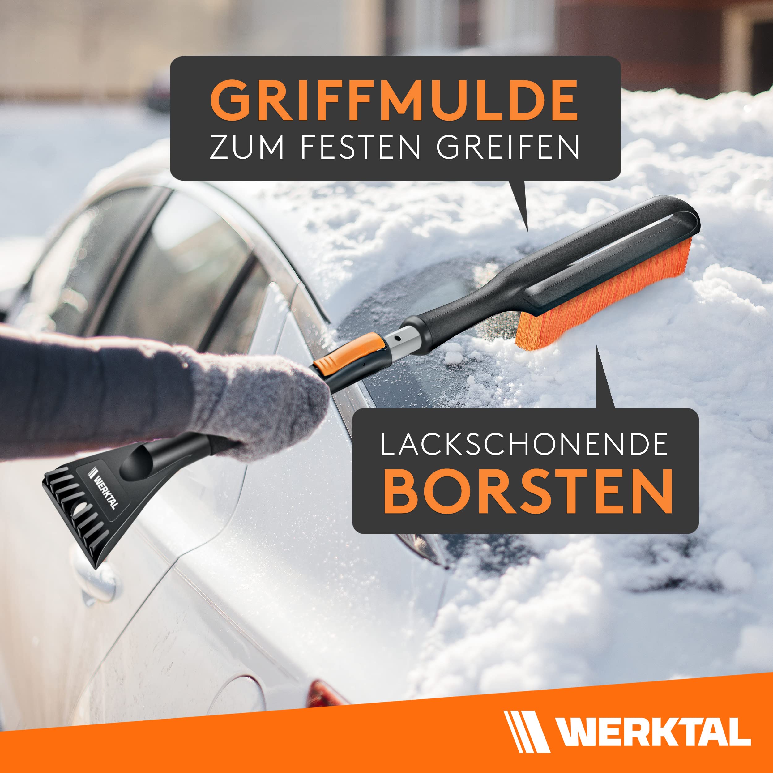 WERKTAL - Eiskratzer Auto mit Besen - Effektiver Auto Eiskratzer [Teleskop] - Ultra schneller Schneebesen Auto - Innovativer Scheibenkratzer Auto mit Eisbrecher Funktion - Stabiler Schneekratzer Auto