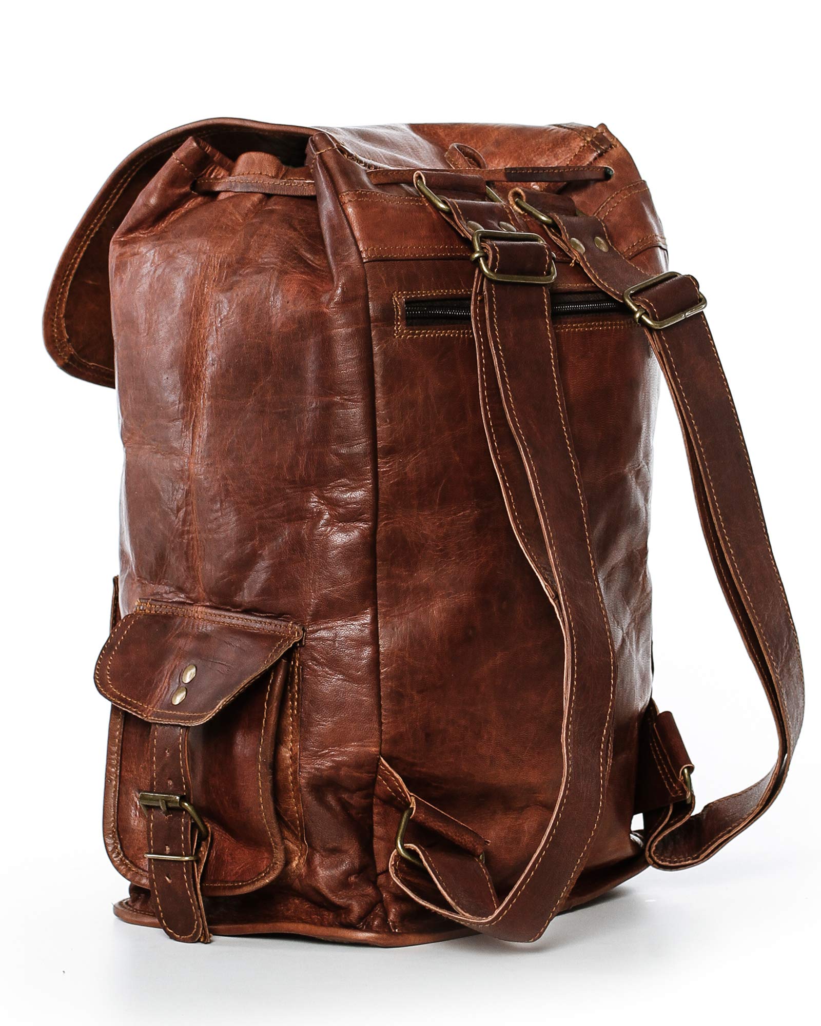 Leather Lane 'Sydney' Rucksack Beutel für Damen und Herren Vintage Backpack Echtes Leder Tagesrucksack Schultertasche Lederrucksack Unitasche Camping Reise Braun…