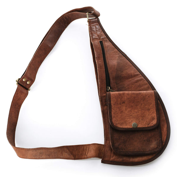 Leather Lane 'Sling' Brusttasche Echtes Leder Vintage Tasche Daypack für Damen und Herren kleiner Rucksack Schultertasche Triangeltasche Bodybag CrossBag Braun