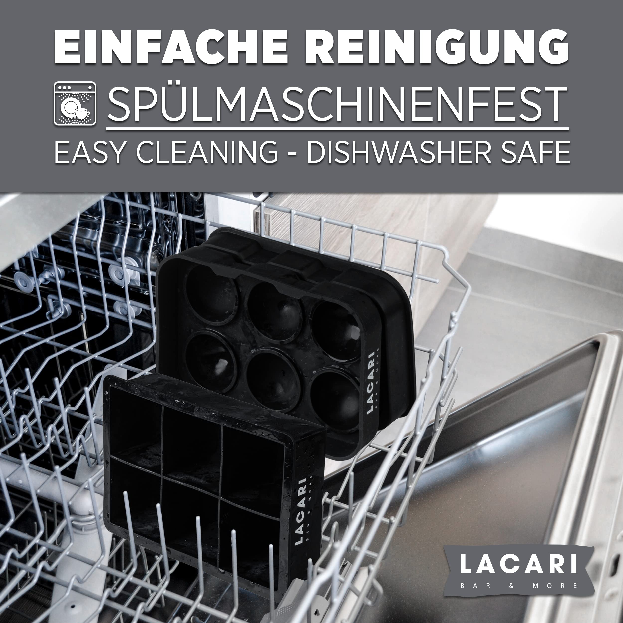 Eiswürfelform groß | Eiswürfelform Silikon | Lacari ORIGINAL Eiswürfelform für große Eiswürfel | Ice Cube XXL | 6x Rund & 6x Eckig | Eiswürfelbehälter für Getränke | Ice Cube Tray BPA Frei