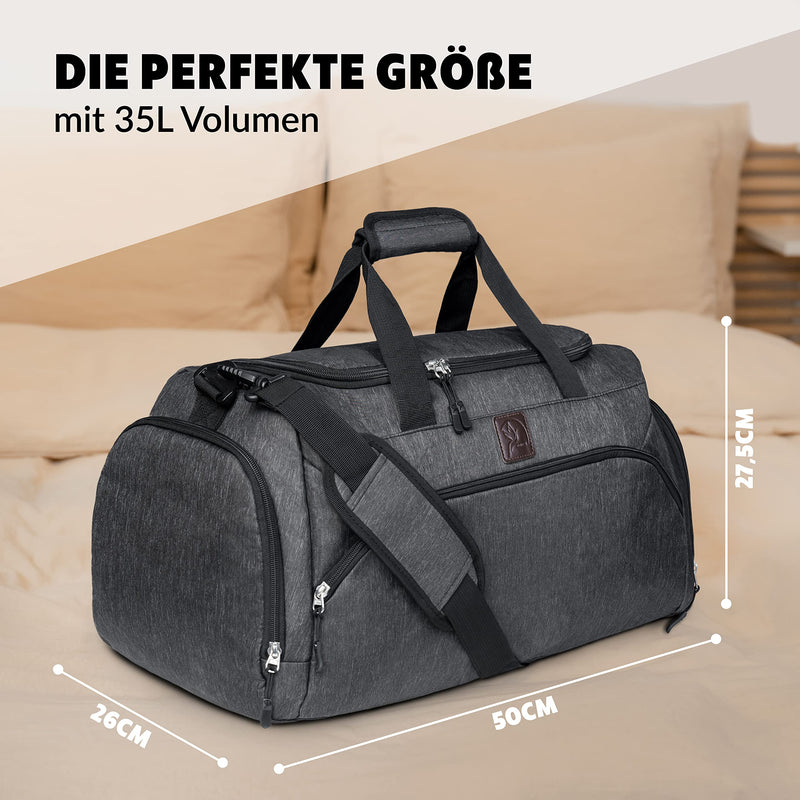 Obics - Premium Sporttasche 35L mit Schuhfach für Damen & Herren (grau) - Weekender Reisetasche für Handgepäck - Umhängetasche mittel für Fitness, Sport, Gym & Reise - Fitness-Tasche & Travel Bag