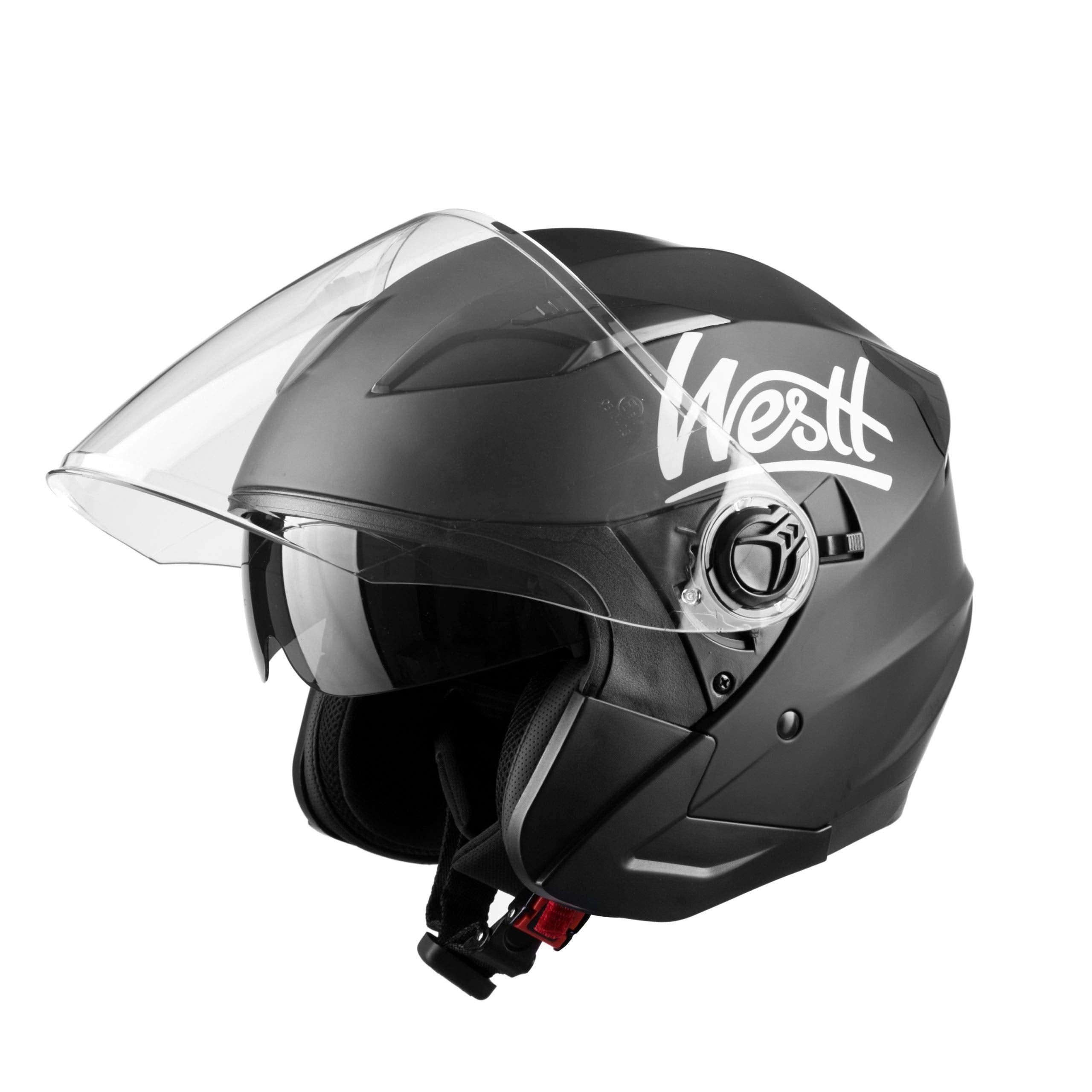 WESTT Jet Motorrad-Helm I Motorradhelm schwarz-matt I Rollerhelm mit Doppelvisier I Jethelm Herren & Damen I atmungsaktiver Mopedhelm I stoßfester Motorradhelm I ECE Zertifiziert