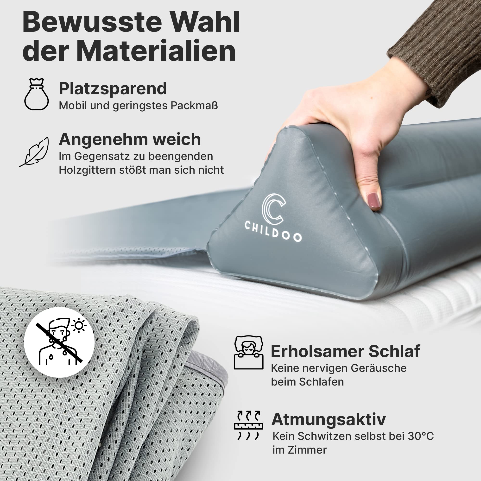 CHILDOO Rausfallschutz Bett [Einzelpack] Bettschutzgitter für Kinder Aufblasbar Bettkantenschutz Kinderbett Boxspringbett Bettschutz Bettgitter für Zuhause, Großeltern, Reisen