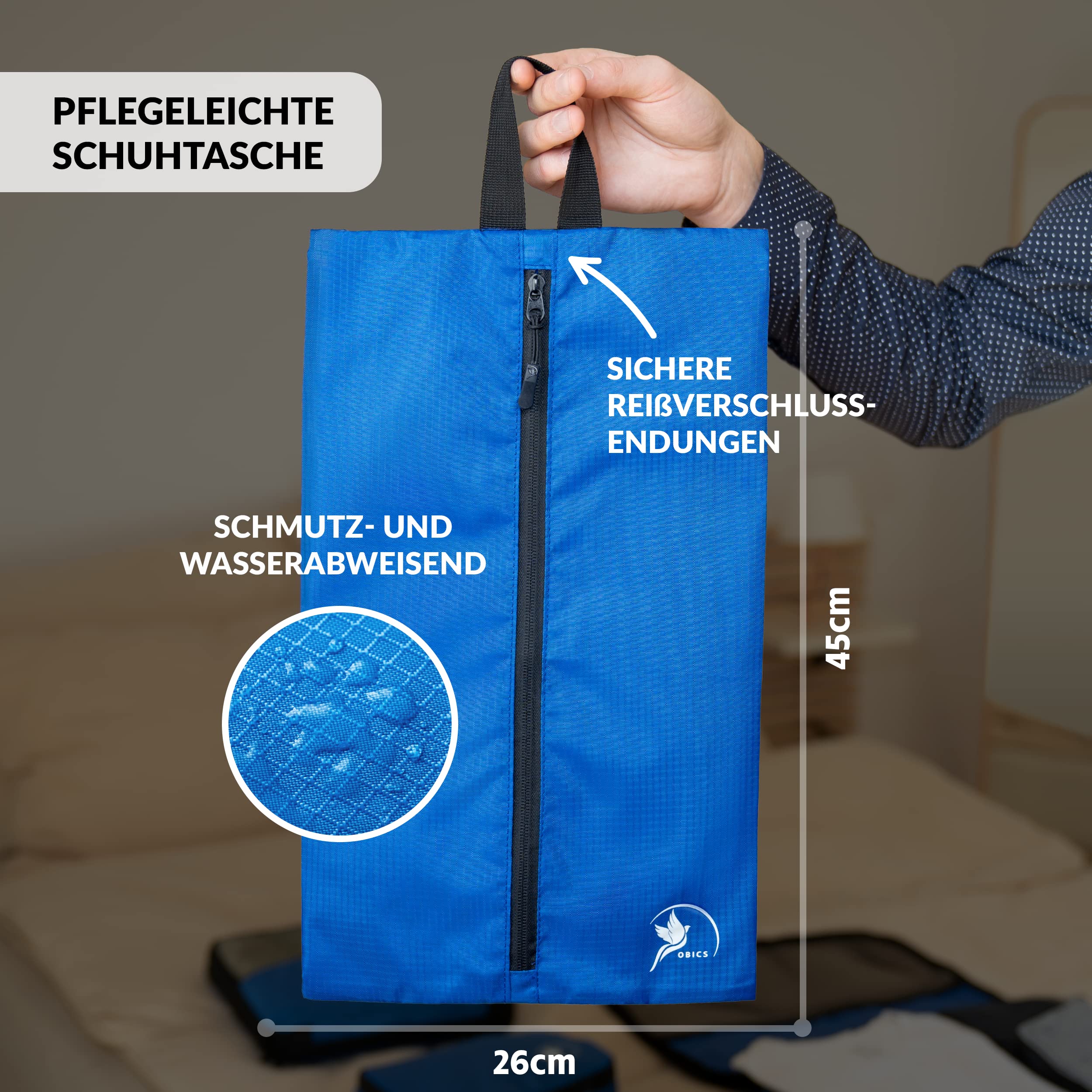 Obics - 5-teilige Kompression Packtaschen Set inkl. Schuhbeutel für Koffer & Rucksack - Packing Cubes Packwürfel - Reise-Organizer Packbeutel für Kleidung & Schuhe - Kleidertaschen Kofferorganizer