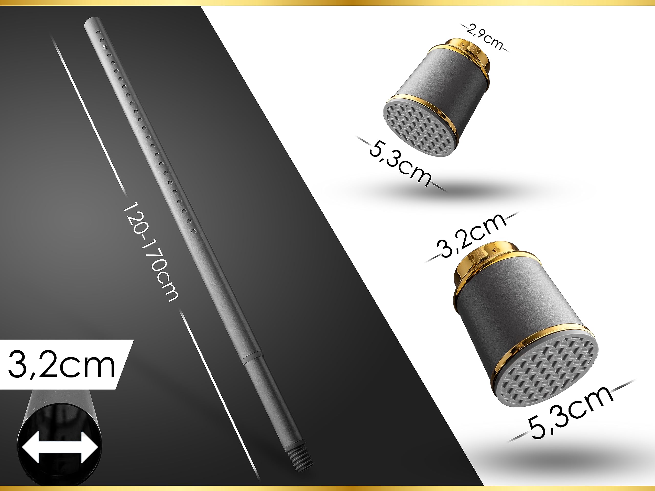 MEISENBERG Gardinenstange Ohne Bohren 120-170 cm Ø32mm, Grau – Teleskopstange, Klemmstange Ausziehbar, Vorhangstange Zum Klemmen – Ideal für Vorhang & Gardinen