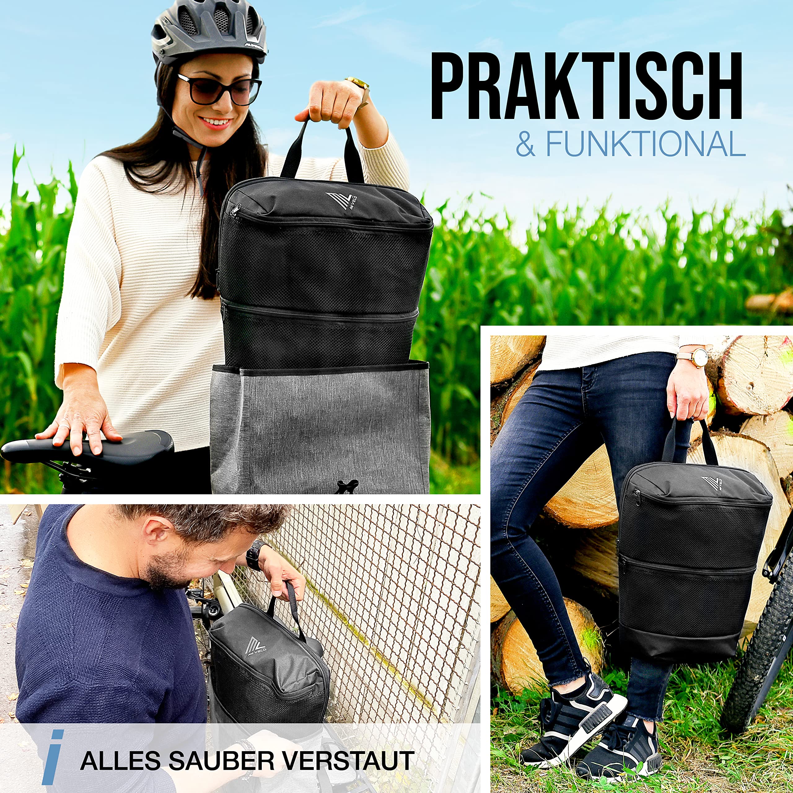 MIVELO Organizer für Fahrradtasche - Gepäckträgertasche - Fahrrad Rucksack I Packtasche für Fahrrad Reise - Kulturbeutel