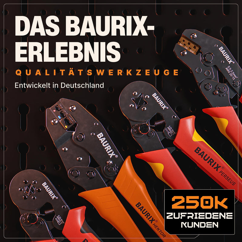 BAURIX® Sechskant Crimpzange mit 2000 Aderendhülsen Set I Aderendhülsenzange selbsteinstellend [Für 0,25-6mm²] I Krimpzange, Crimpzangen, Crimp Zange, Presszange