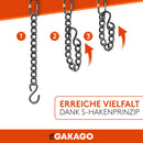 Gakago Verlängerungskette als Hängesessel Kette, Schaukel Verlängerung, Boxsack Halterung - Extra Starke Stahlkette mit S-Haken, Drehwirbel und Karabiner - Flexible Aufhängung auch für Draußen