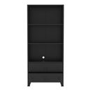 [en.casa] Bücherregal Hammarland Bücherschrank mit 2 Schubladen Schwarz Wohnzimmerschrank Metall Standregal mit Kabeldurchlass 180 x 80 x 40 cm