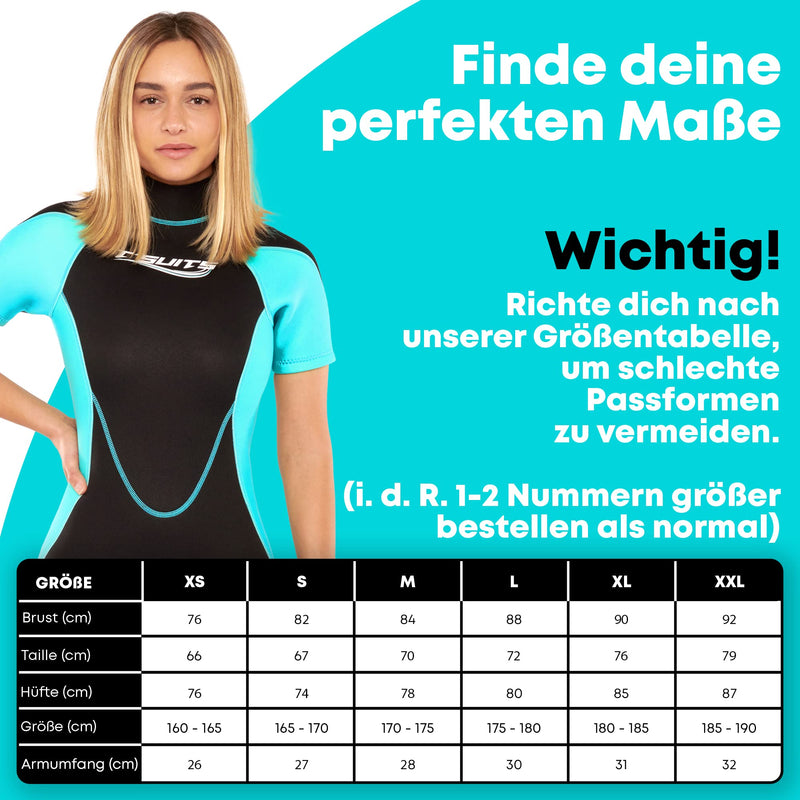 T´SUITS Neoprenanzug Damen [3mm, Shorty, Protector-I] | Tauchen, Schwimmen, Surfen, Kiten, Wasserski, Rafting - Jetzt Größe Wählen (L, Damen Aquamarine/Schwarz)