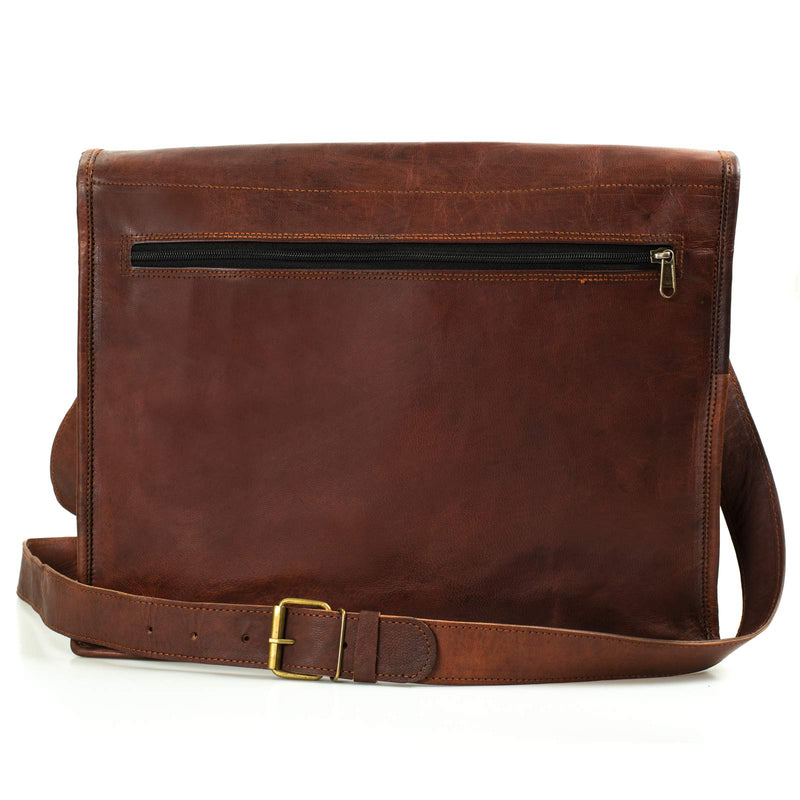 NAMA 'Lucas' Messenger Bag Echtes Leder 17 Zoll Umhängetasche Aktentasche Vintage Laptoptasche Business Tasche Schultertasche Naturleder Cognac Dunkelbraun