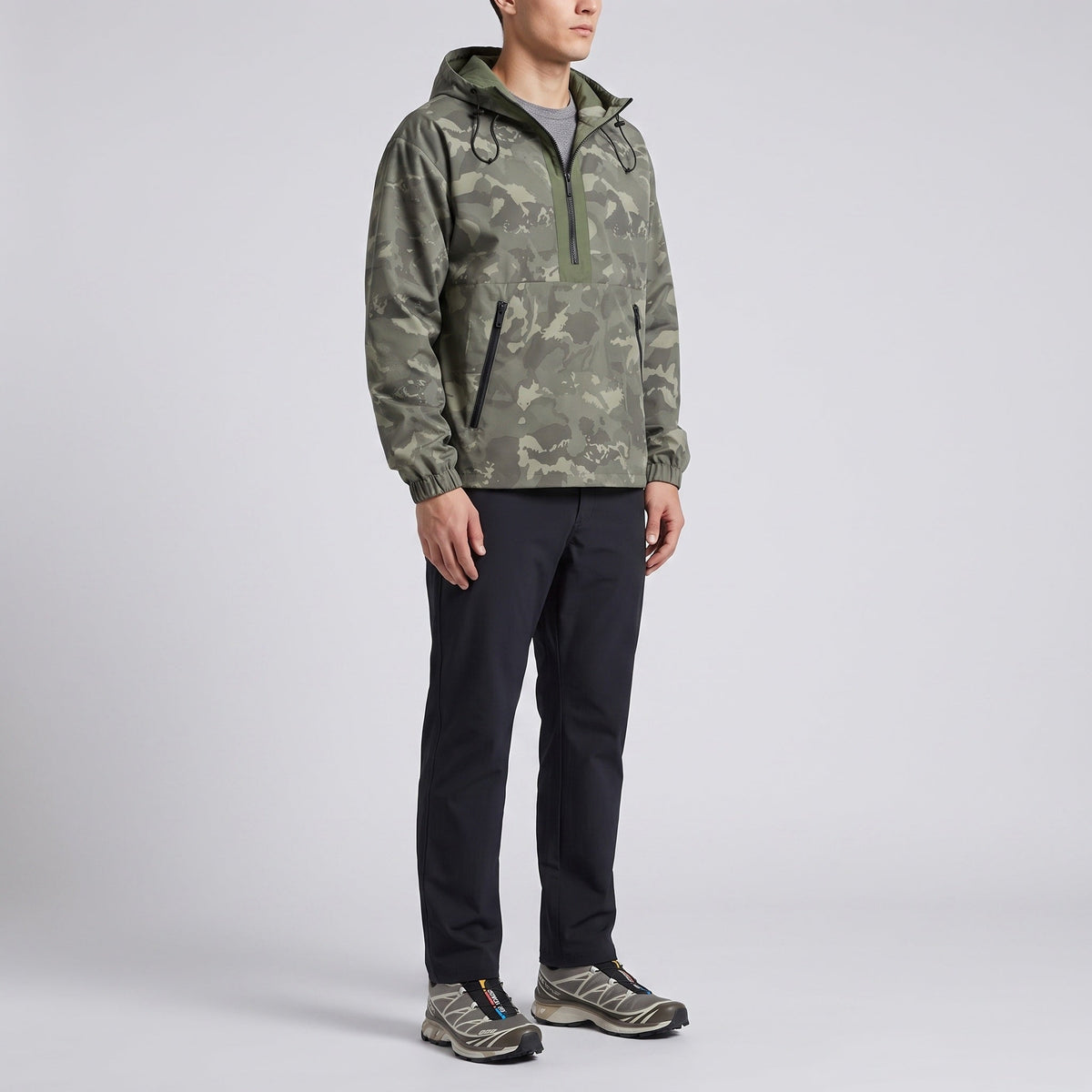 Herren Camo-Windbreaker – leichter Anorak mit Kapuze, Halbreißverschluss