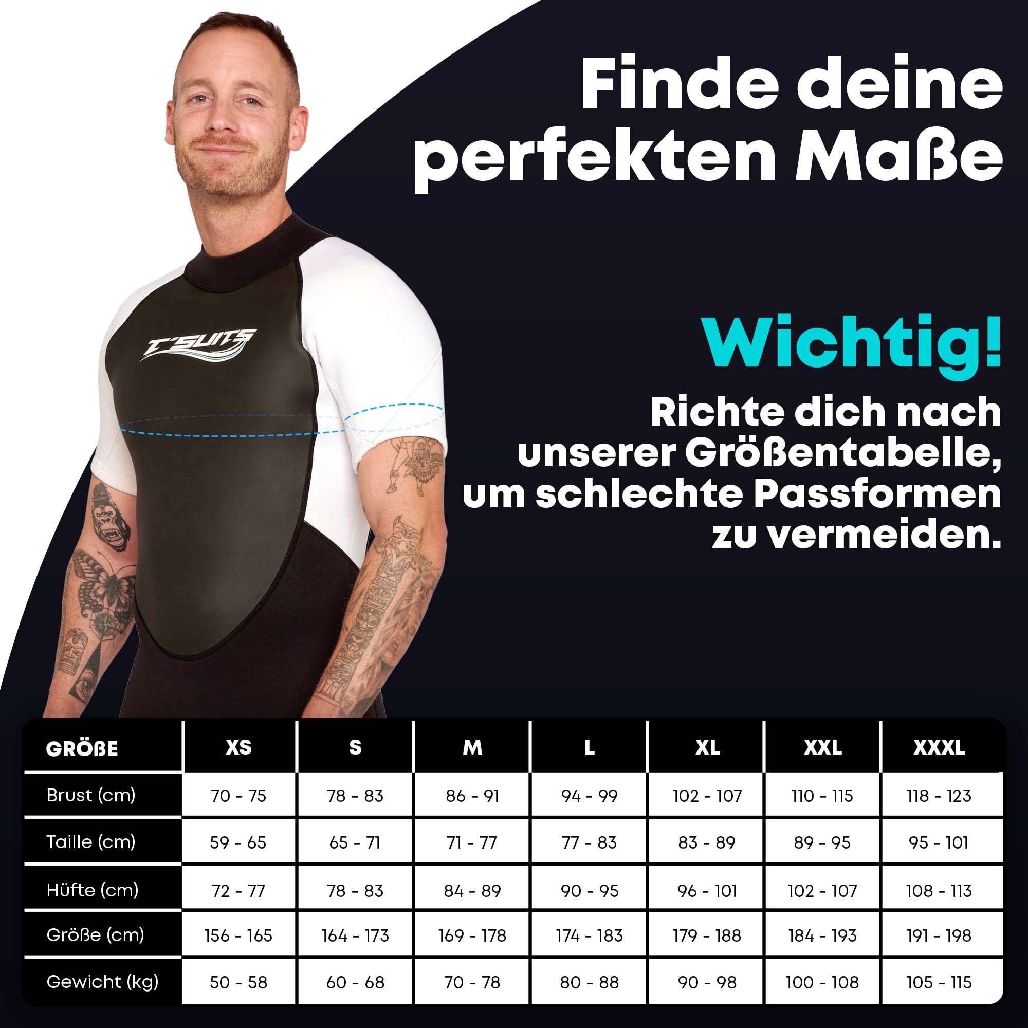 T´SUITS Neoprenanzug Herren [3mm, Shorty, Protector-I] | Tauchen, Schwimmen, Surfen, Kiten, Wasserski, Rafting - Jetzt Größe Wählen (XXL, Herren Schwarz/Weiß)