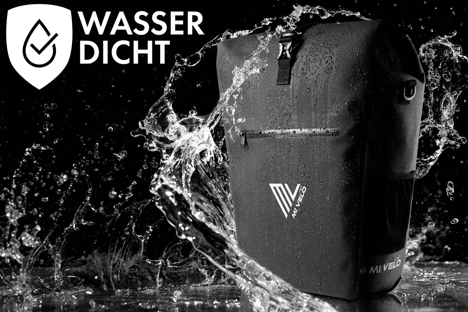 MIVELO 2in1 Fahrradtasche Gepäckträgertasche wasserdicht 100% PVC frei + Laptopfach + Schloss + Schultergurt – Fahrrad Tasche für Gepäckträger 1 STK (25L) schwarz