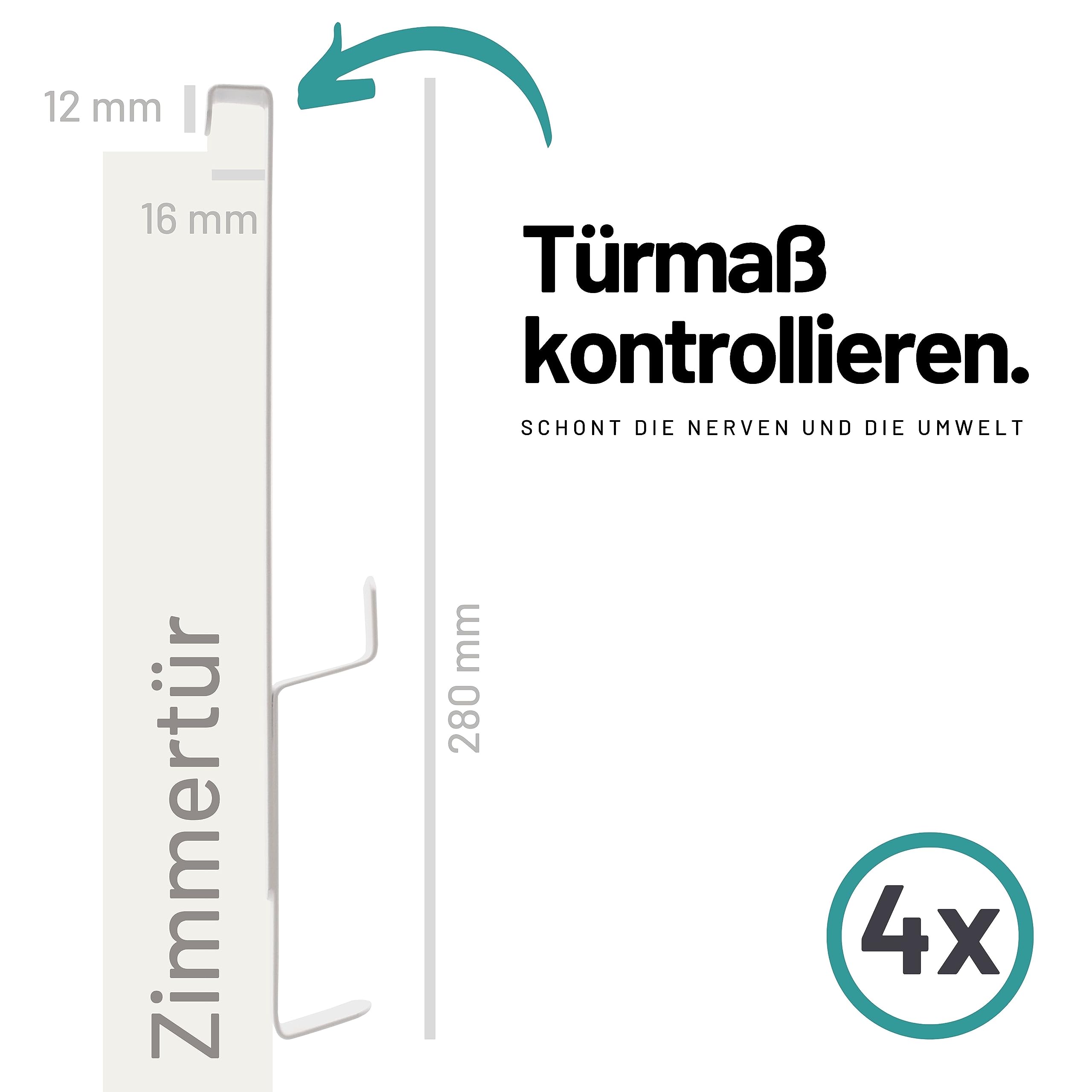 D&D Living® Türhaken zum Einhängen bis 16 mm | 4x Doppel Haken für Türgarderobe | Kleiderhaken für Tür und Schrank (Weiß)