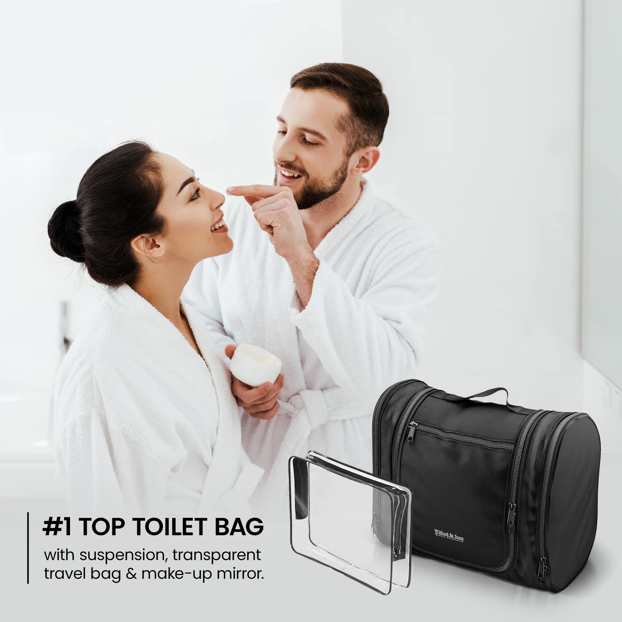 Kulturbeutel Kosmetiktasche zum Aufhängen mit transparenter Reise Tasche, Spiegel | XXL Kosmetik Kulturtasche Waschtasche Waschbeutel Kosmetikbeutel Beauty Case Groß Wasserdicht XL Damen Herren