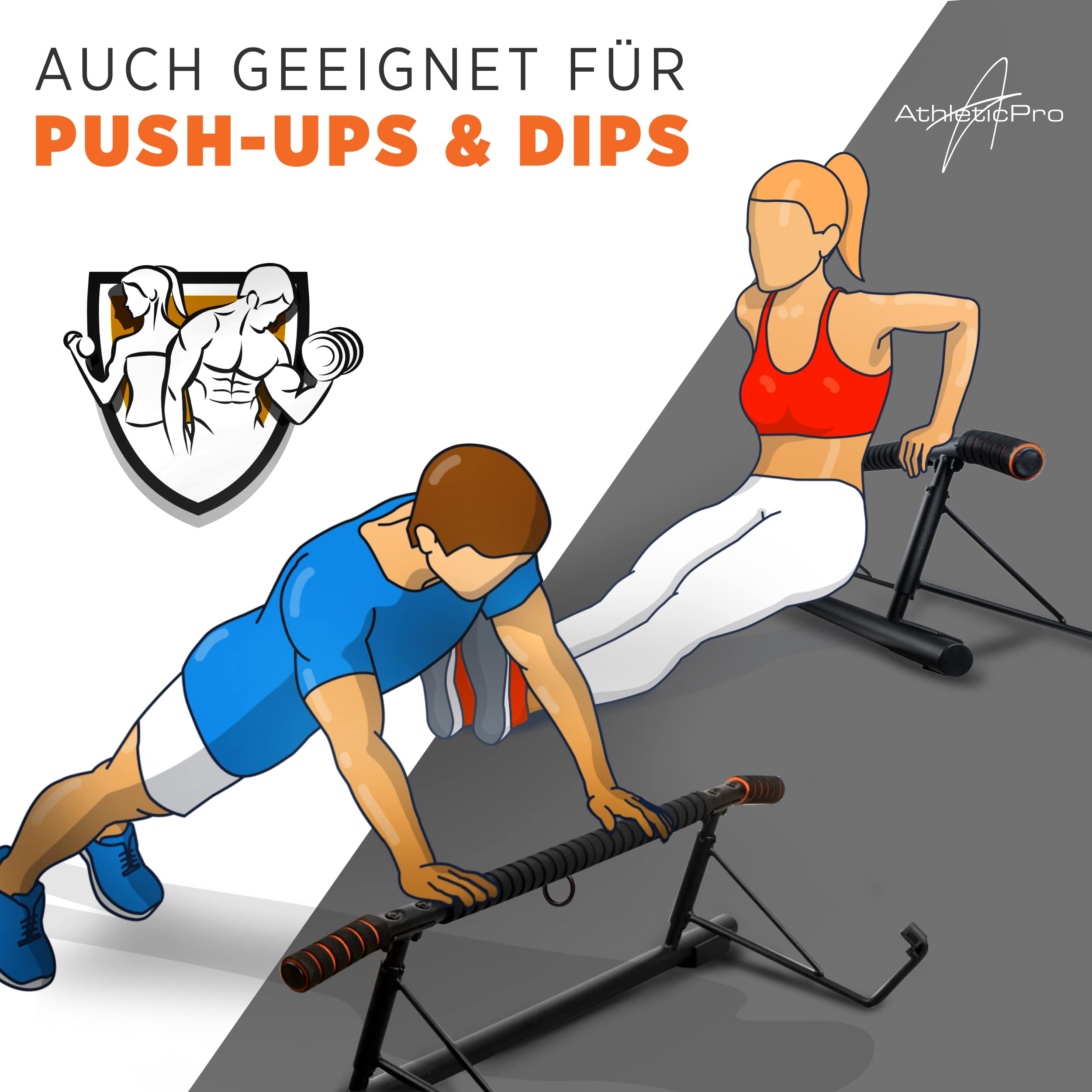 AthleticPro - Klimmzugstange Türrahmen -Wandmontage- Stark belastbare Pull up bar [bis 200 KG]- Türreck ohne Aufbau - 20 cm höher im Rahmen - Auch für Dips&Push Ups