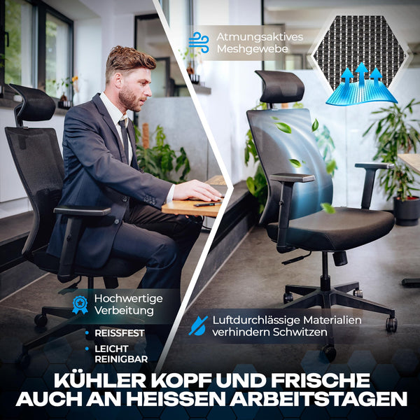 VALKENSTOL M3 Ergonomischer Bürostuhl 150 kg – [Höhenverstellbare Lordosenstütze] Schreibtischstuhl Büro PC Stuhl Drehstuhl Office Ergonomic Desk Chair