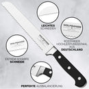 Wolfgangs Premium Brotmesser - Extrascharfe Qualitäts-Klinge aus rostfreiem deutschem Edelstahl - Brotmesser Wellenschliff - Bread Knife in edlem Design - Profi-Küchenmesser Top-Qualität (schwarz)