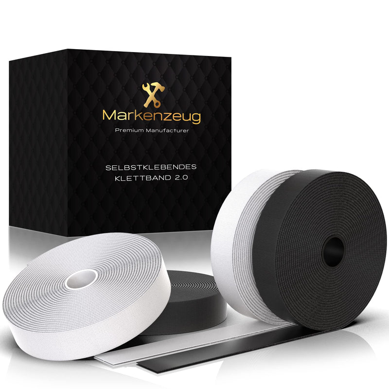 MARKENZEUG Premium Klettband selbstklebend 4er Set I 20m Doppelseitiges Klebeband mit Klettverschluss I Extra-starkes selbstklebendes Montageband I 2cm breit I Verbessertes Konzept 2023