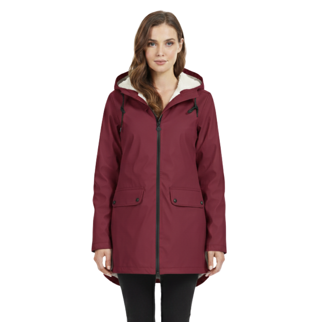 Damenmantel mit Fleece-Futter und Kapuze – Warme Winter-Regenjacke