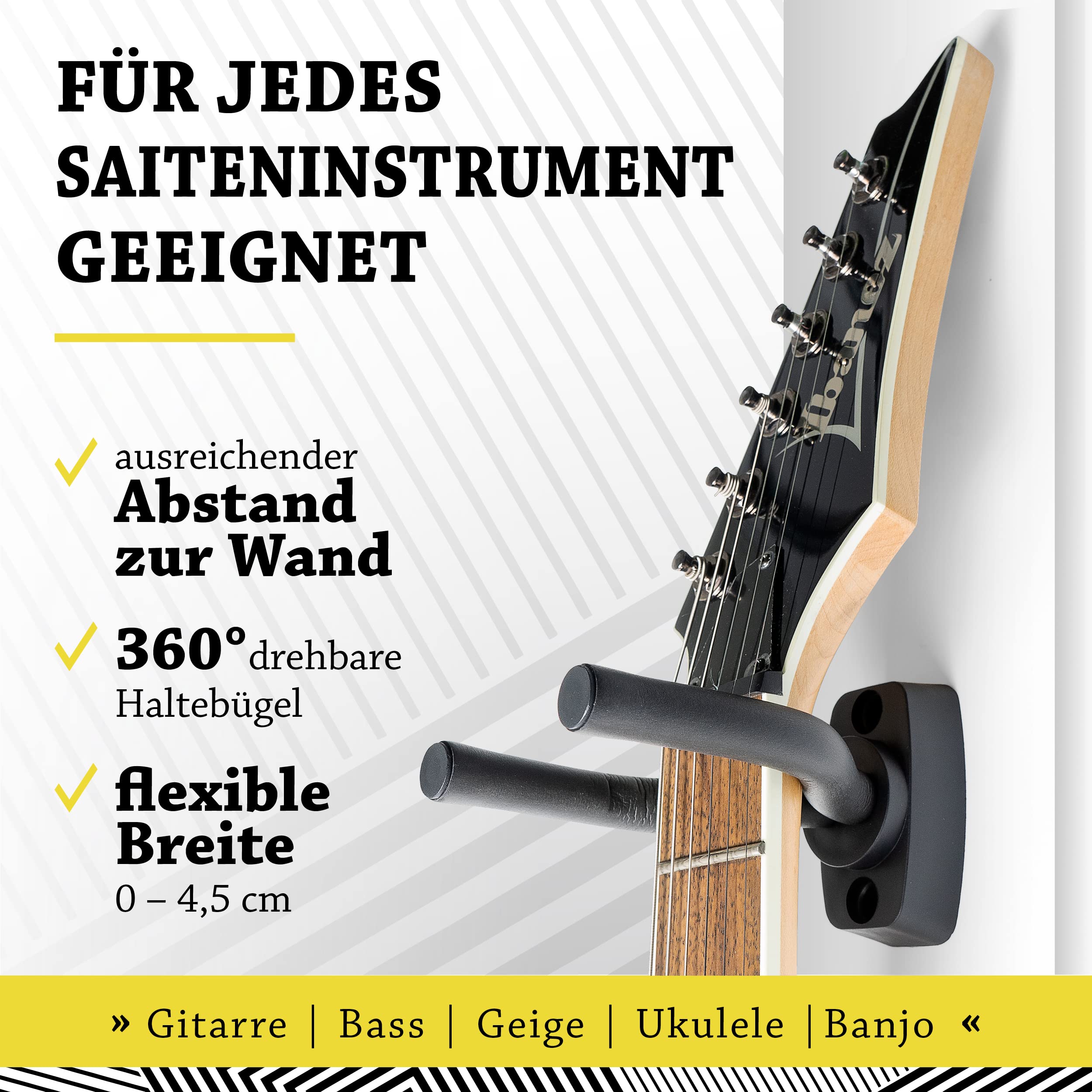 BELFORT® Wandhalterung Gitarre [2 Stück] + Gitarrenschule — Gitarrenhalter für die Wand - Gitarren Wandhalterung, geeignet für alle Saiteninstrumente