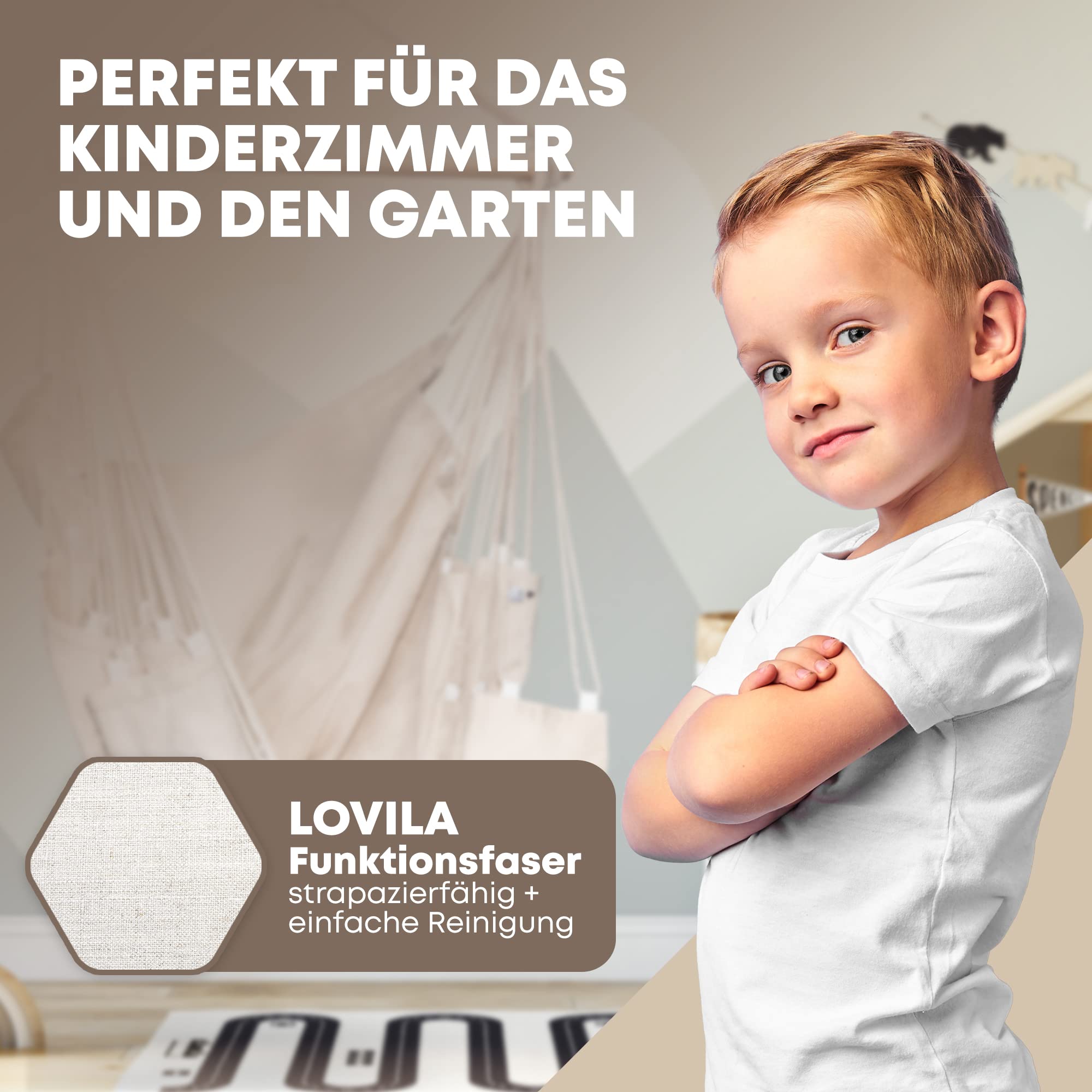 NearDistance® Hängesessel Unity mit Montageset, Hängestuhl Indoor Outdoor, Hängesessel ohne Gestell, Hängeschaukel für Erwachsene & Kinder, mit Fußablage & Kissen (Beige MIT Montageset)