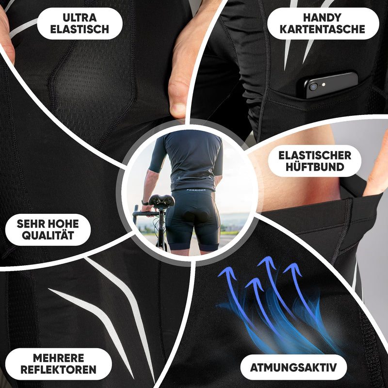 Forrider Fahrradhose Gepolstere Radlerhose für Herren Frauen Fahrrad Hose mit 4D Sitzpolster (All Black, S)