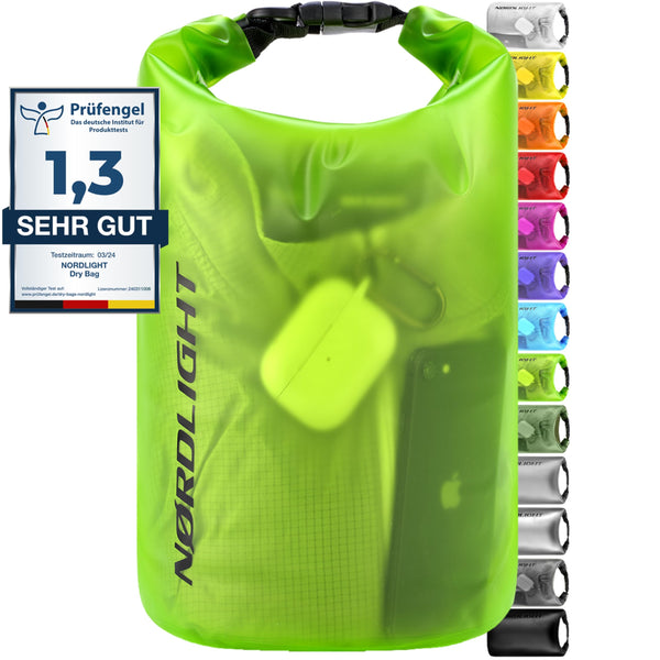 Nordlight Dry Bag 10L Wasserdichter Beutel - (Grün) Wasserdichter Packsack Mit Roll Top Verschluss Und Schultergurt | Schwimmen, Baden, Strand, Kanu, Stand Up Paddling, Tauchen