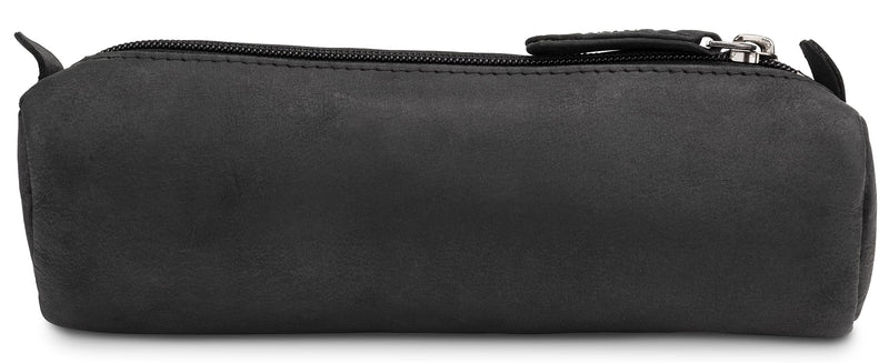 LEABAGS Fort Rock Leder-Mäppchen I Stifte Mäppchen aus echtem Büffel-Leder I Leder-Etui I Vintage Federmappe I Federmäppchen I Kleine Federtasche I Stiftetui I 20x6,4x5 cm I Schwarz