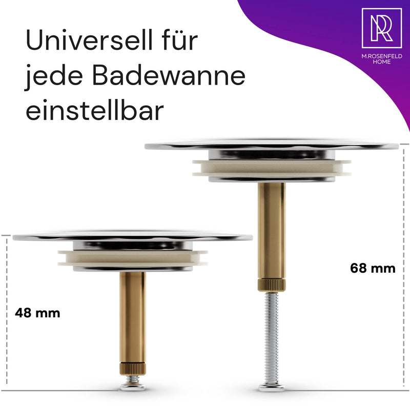 M. ROSENFELD HOME Badewannenstöpsel Universal Ø 72 Premium - Stöpsel Badewanne Chrom aus Messing mit Doppel Dichtung - Rostfrei Badewannen Stöpsel Verschluss Badezimmer zubehör