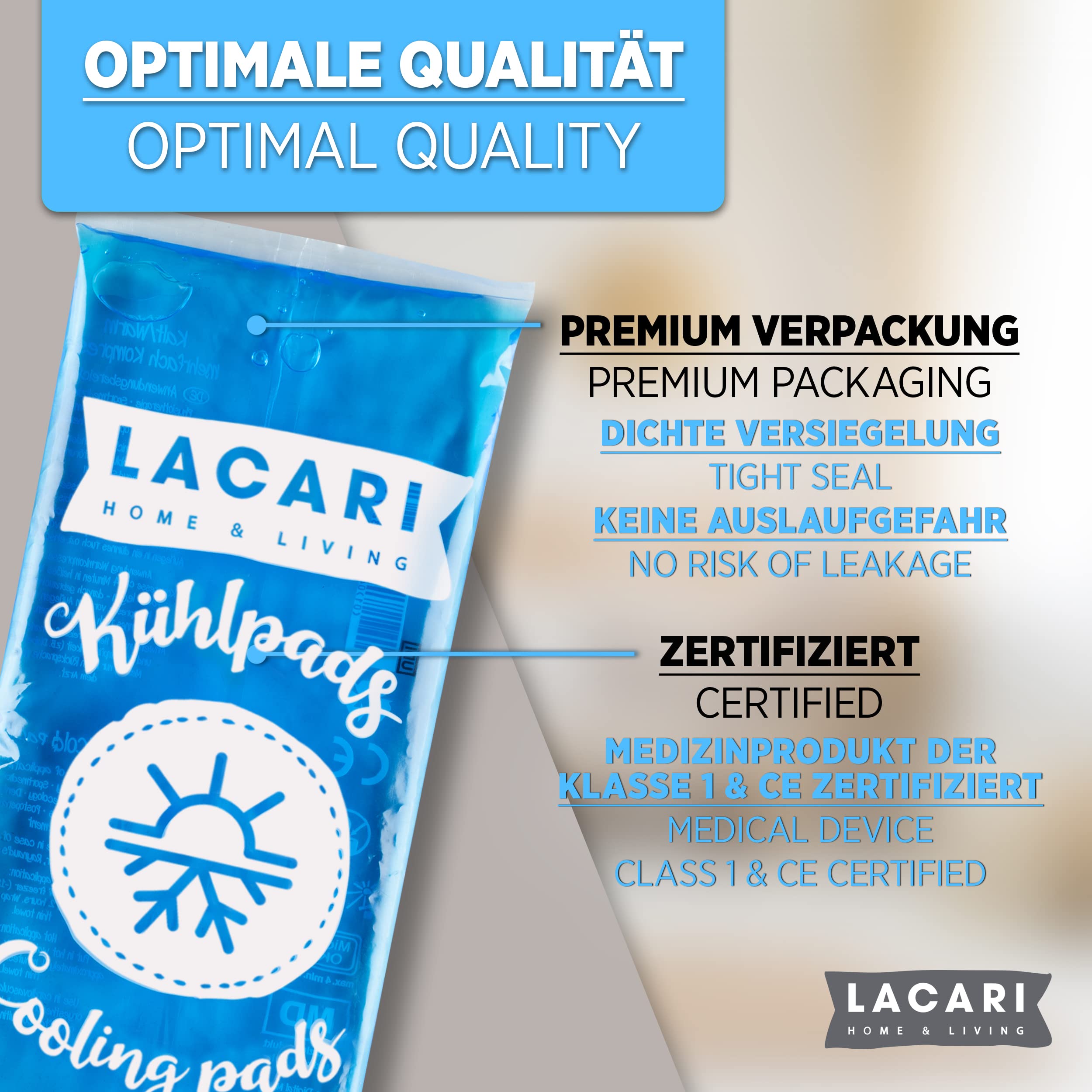 Kühlpads | 4x Kühlpack TÜV Geprüft | Lacari ORIGINAL Kalt Warm Kompresse | Kühlkissen & Coolpack in 2 Größen | Kühlkompresse für Erste Hilfe | Kühlpad und Kühlakku Gel | Kühlpads Gel