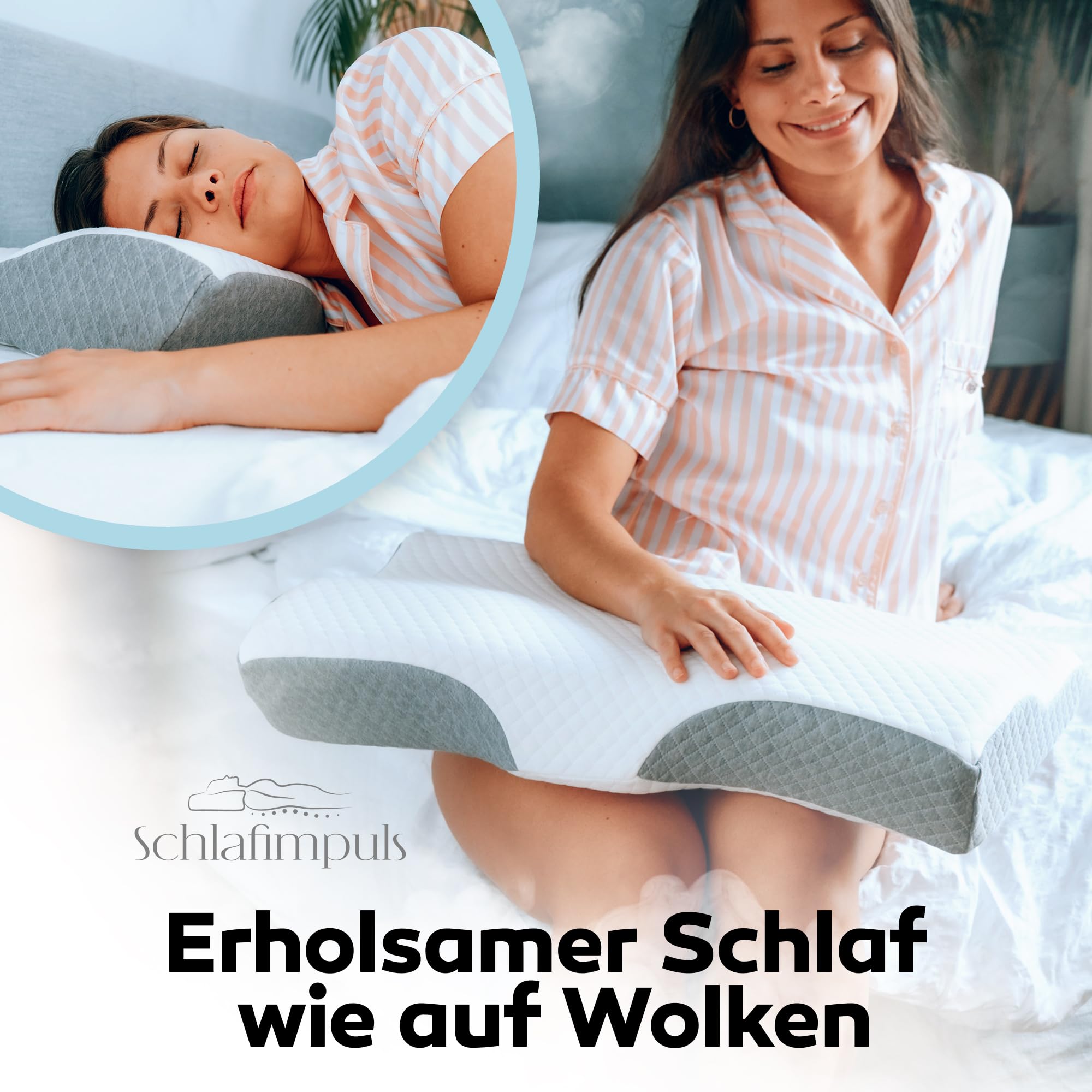 Schlafimpuls Ergonomisches Kopfkissen Nackenstützkissen | Orthopädisches Kopfkissen & Nackenkissen [Memory Foam] Seitenschläfer - mit extra Bezug - Farbe wählbar (Grau)