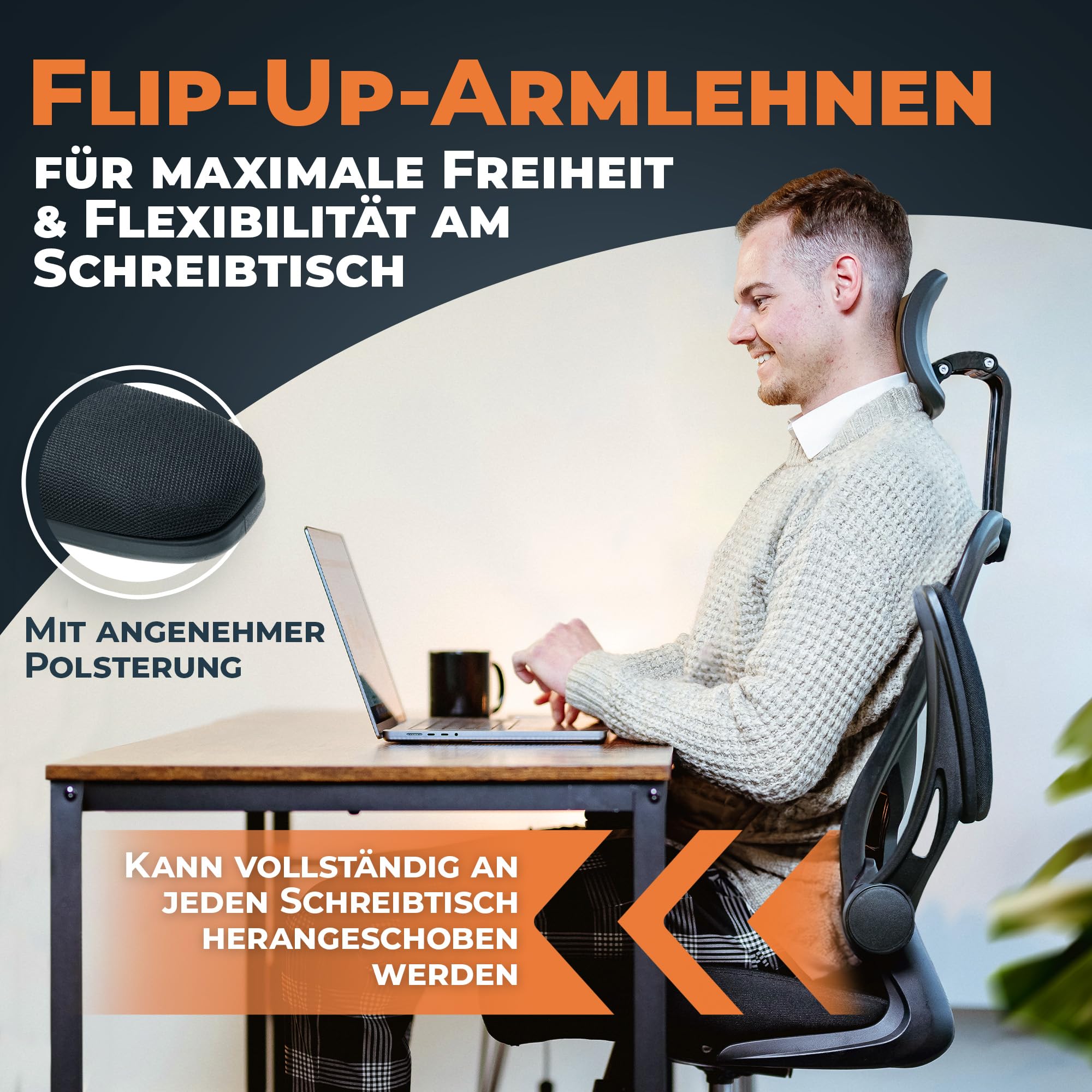 CLOUVOU SmartSeat Bürostuhl Ergonomisch | Schreibtischstuhl [3D PU Leder Kopfstütze, Blade Wheels, Chrom-Metall] | Büro Stuhl Höhenverstellbar & Rückenschonend, Office Chair Drehstuhl 150 kg