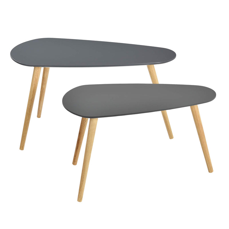 [en.casa] Couchtisch Set Beistelltisch 2er Set Dunkelgrau MDF/Kiefernholz