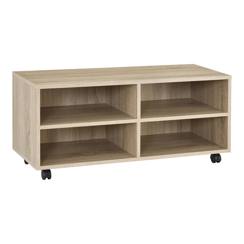 [en.casa] Lowboard auf Rollen 'Gränne' 90x35x41cm mobiles Regal TV-Schrank 4 Ablagen Fernsehregal Fernsehtisch Sonoma-Eiche