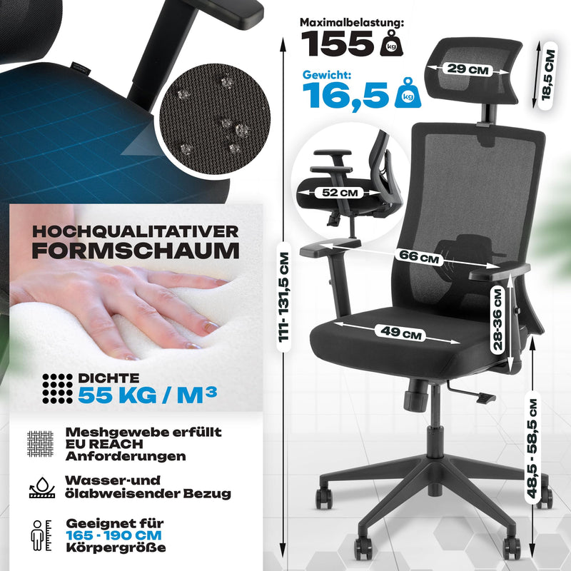 VALKENSTOL M3 Komfort Ergonomischer Bürostuhl 150 kg – [Höhenverstellbare Lordosenstütze] Schreibtischstuhl Bürostühle Bürostuhl Ergonomisch PC Stuhl Drehstuhl Office Chair Ergonomic Desk