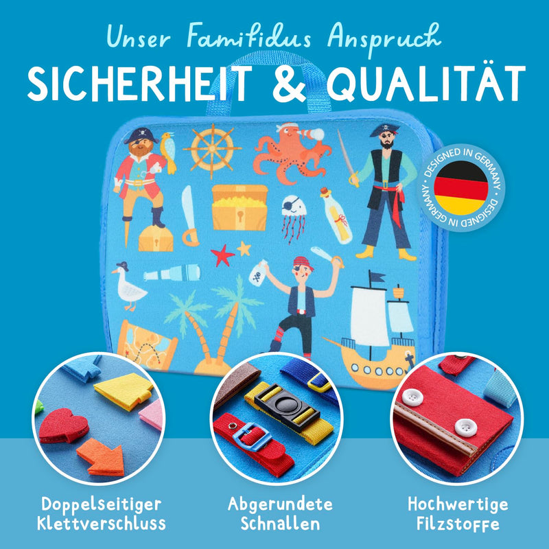 Famifidus Busy Board Deutsch - Unser Montessori Spielzeug für die Entwicklung deines Kindes I Das Activity Board als tolles Geschenk & super Reisespielzeug