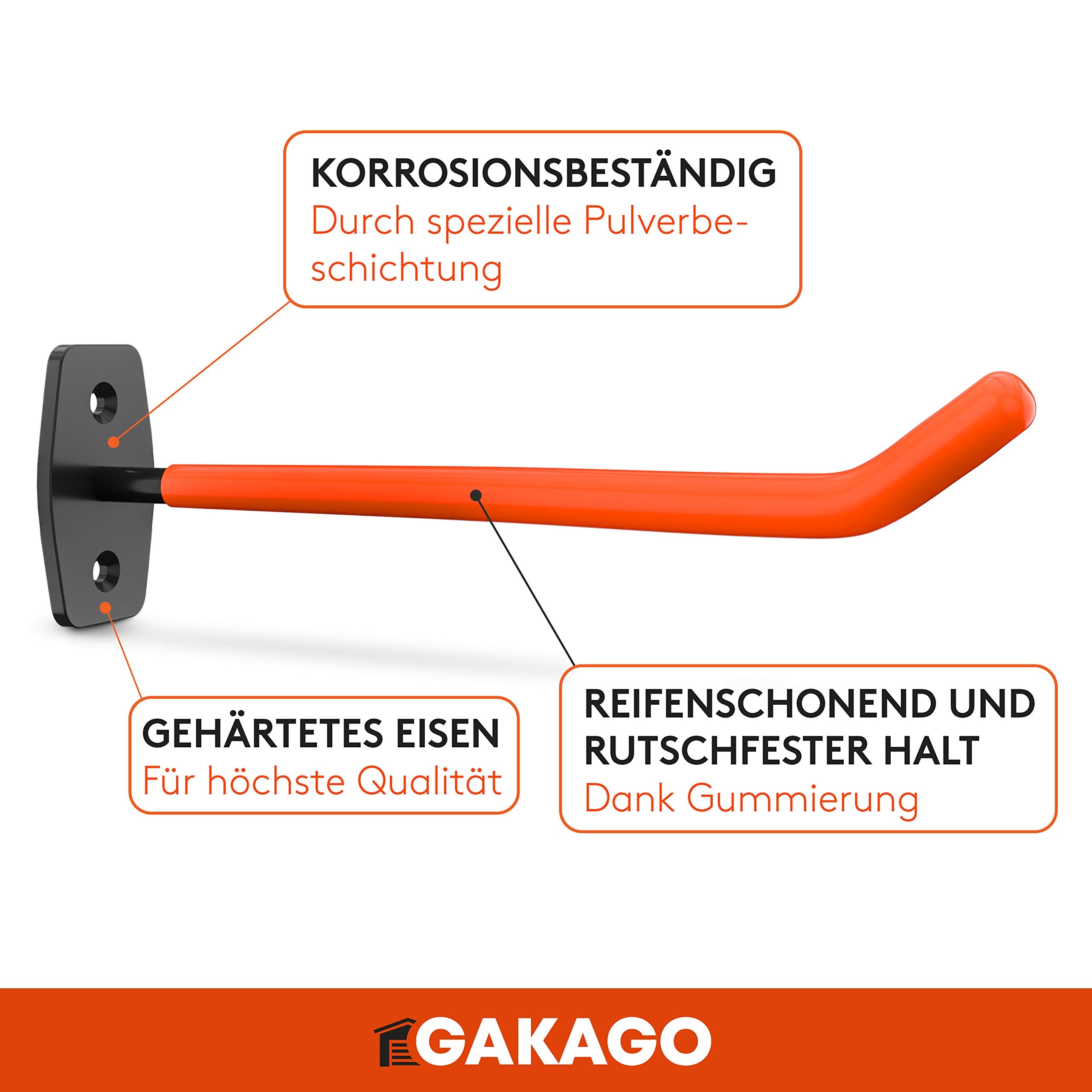 Gakago Reifenhalter Wandhalterung – 4er Felgenhalter Wand Set inkl. Schrauben & Dübel mit Montageanleitung - Extra Lange Reifen Wandhalterung - Halter für Autoreifen & Felgen zum Lagern