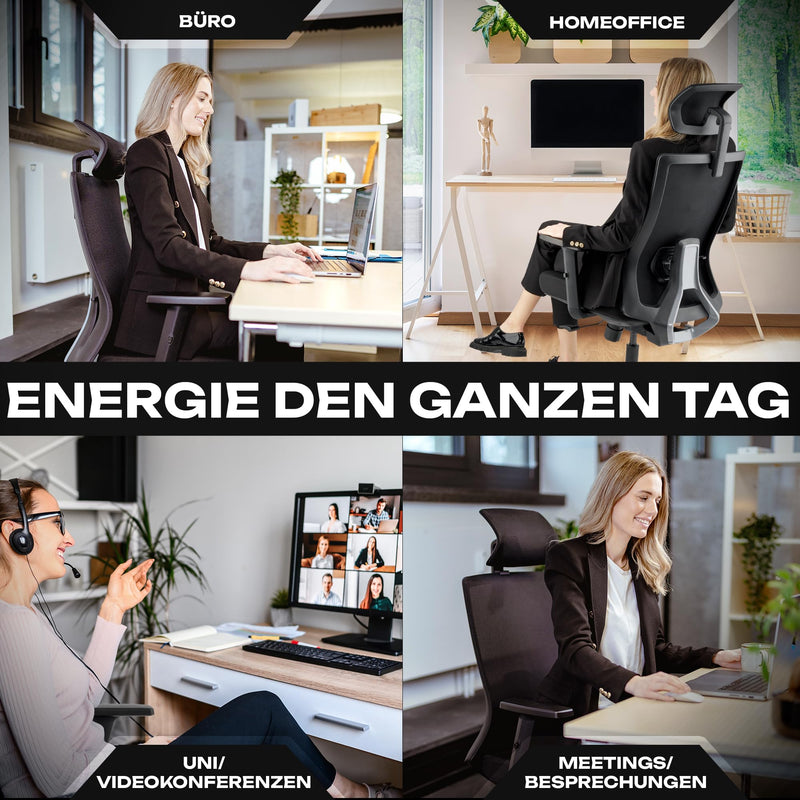 VALKENSTOL M3 Komfort Ergonomischer Bürostuhl 150 kg – [Höhenverstellbare Lordosenstütze] Schreibtischstuhl Bürostühle Bürostuhl Ergonomisch PC Stuhl Drehstuhl Office Chair Ergonomic Desk