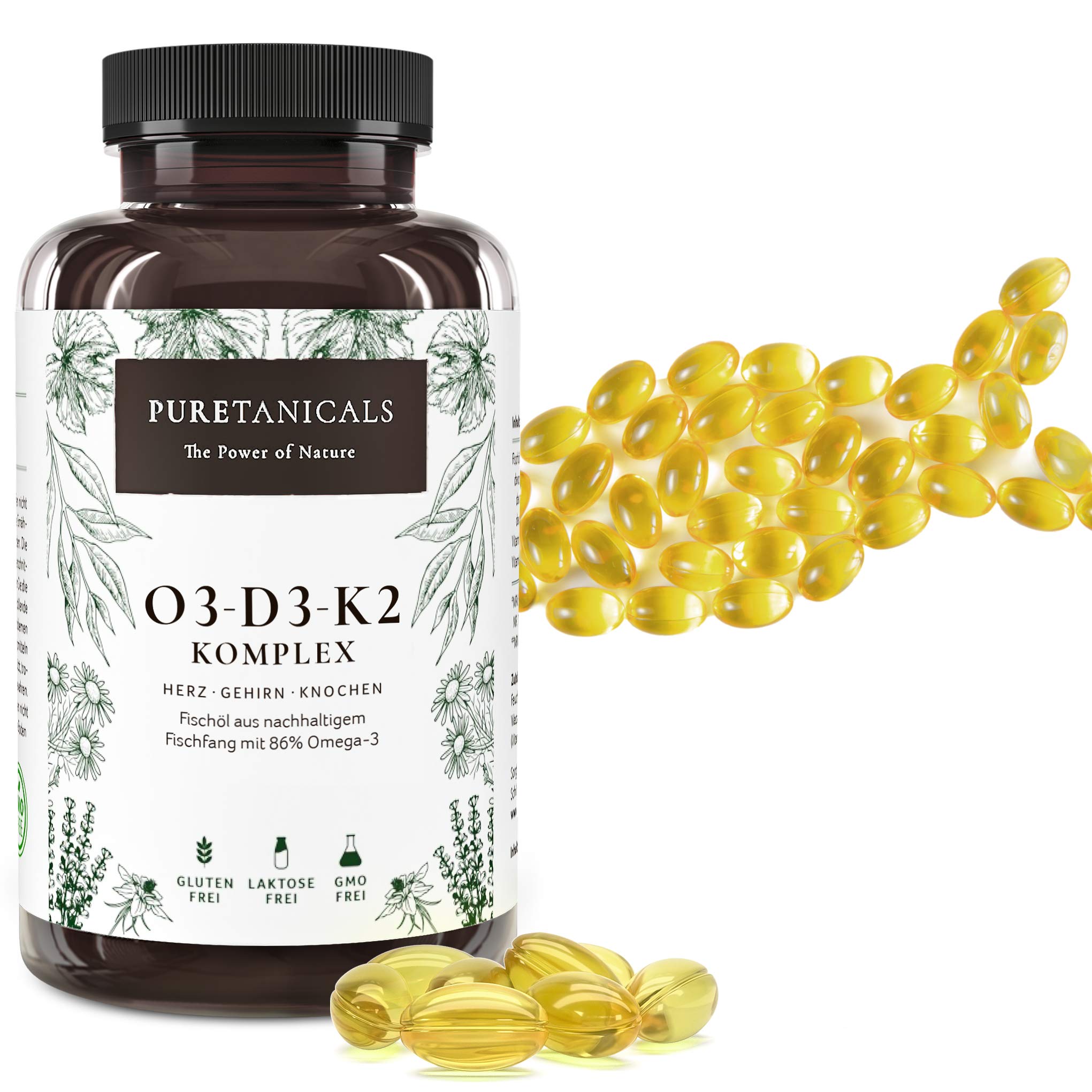 Omega 3 + Vitamin D3, K2 MK7 All-Trans mikroverkapselt - Premium Essentials O3-D3-K2 hochdosiert - Fischöl mit essentiellen EPA & DHA Fettsäuren | Fisch Öl Omega3 Fish Oil Tropfen | 240 Kapseln