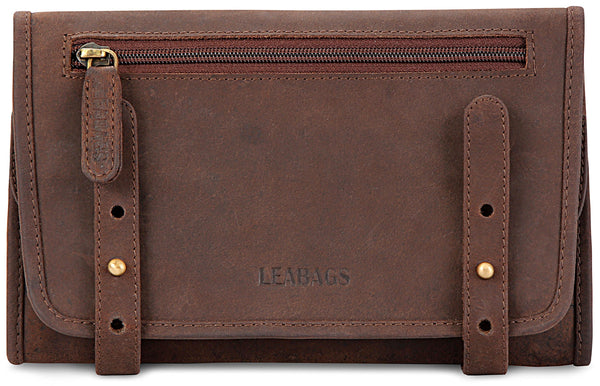 LEABAGS Palm City Genuine Buffalo Leather pencilcase in Vintage Style - Nutmeg