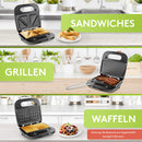 Liebfeld Waffeleisen & Sandwichmaker 3 in 1 Kontaktgrill (750W) - Austauschbare Spülmaschinenfeste Platten - Antihaftbeschichtung - Rezeptbuch, Spatel﻿