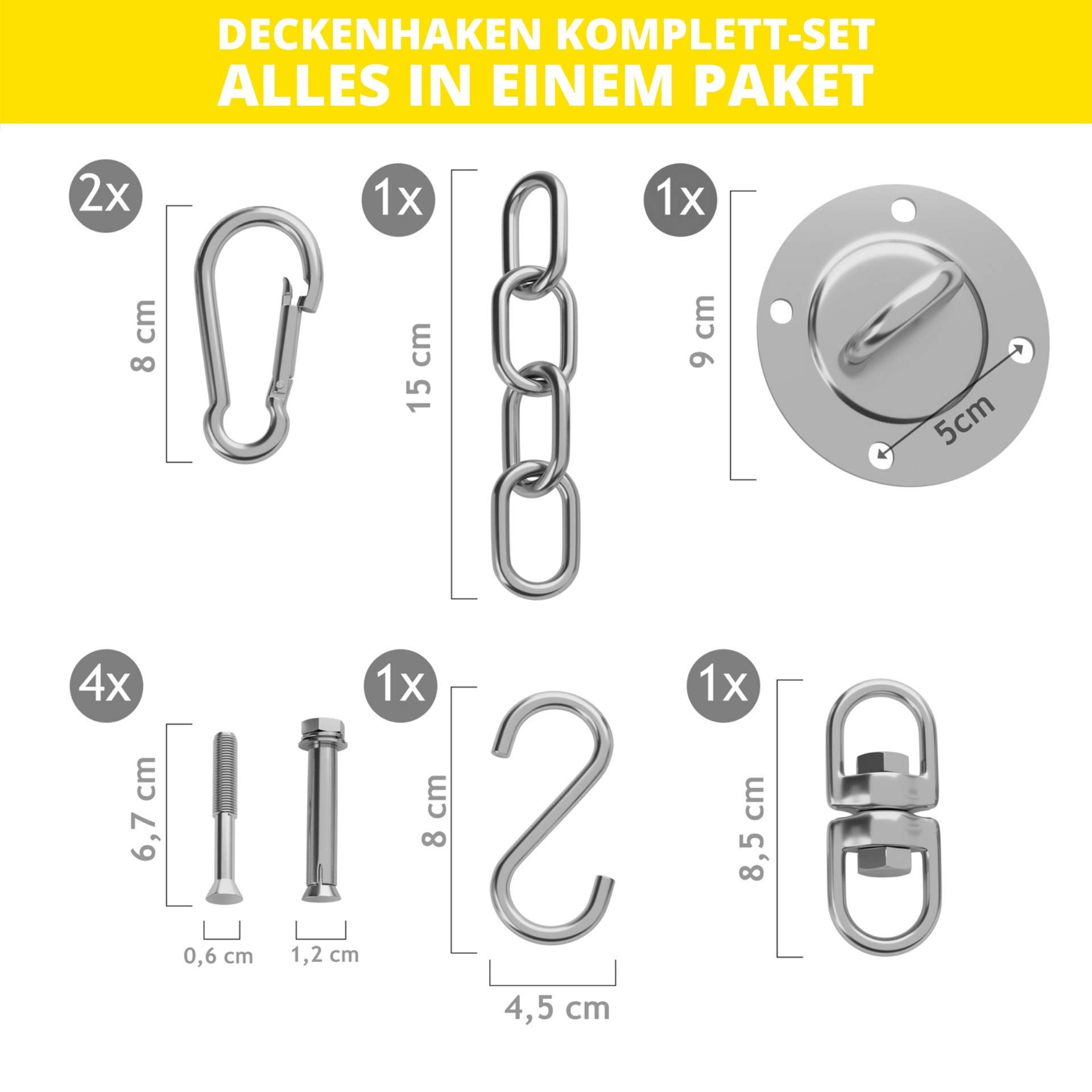 NEUBACH® Haken für Hängesessel [360 Grad drehbar] - 400kg Traglast - Da Boxsack Halterung aus rostfreiem Edelstahl, optimal für Draußen I Inkl. Karabiner und Verlängerungskette