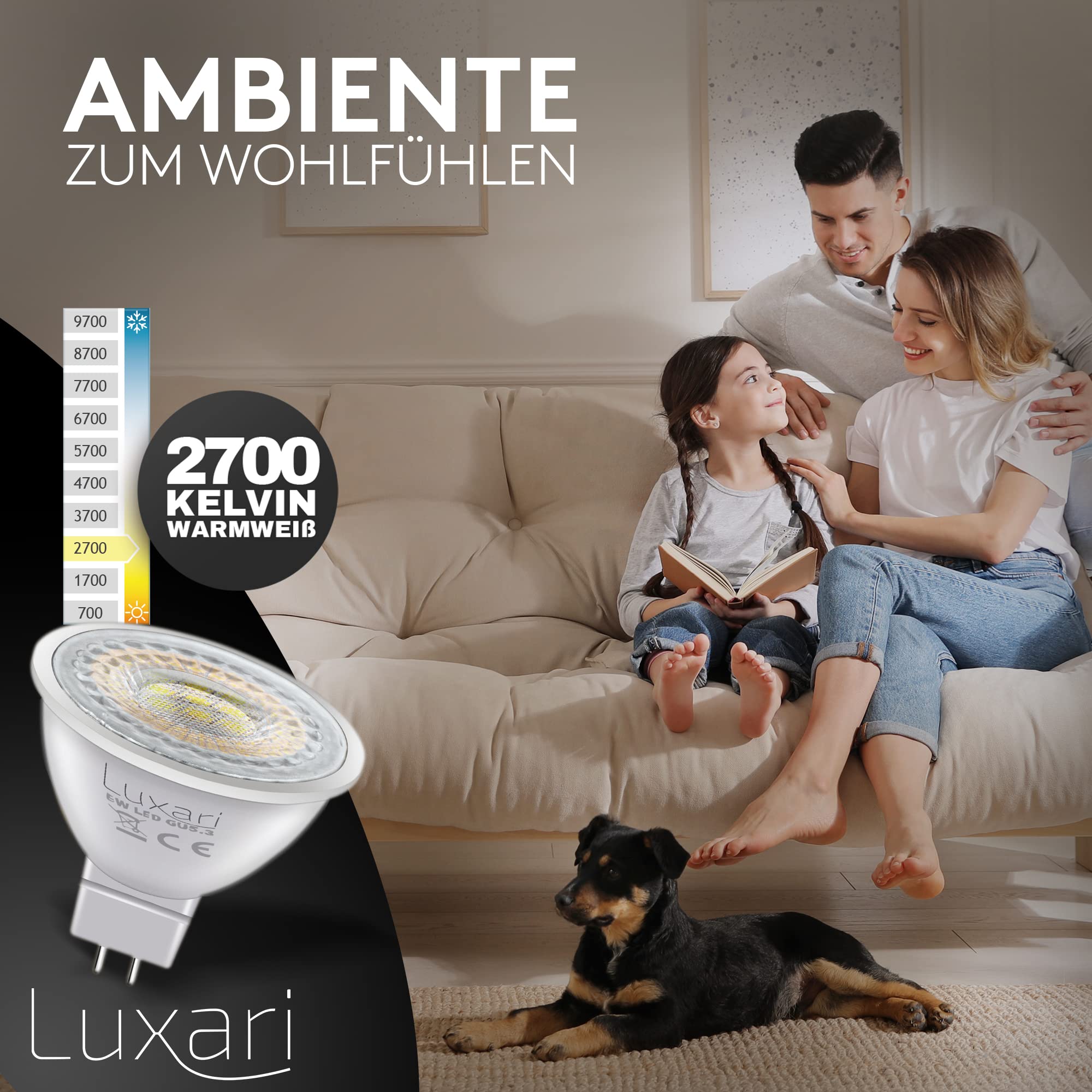 Luxari GU5.3 LED Lampe [10x] − MR16 LED − Entspricht 50W Halogenlampe − LED Leuchtmittel 5W 420lm − GU 5.3 LED Spot mit 2700K warmweiß - 12V LED - LED Spot 12V