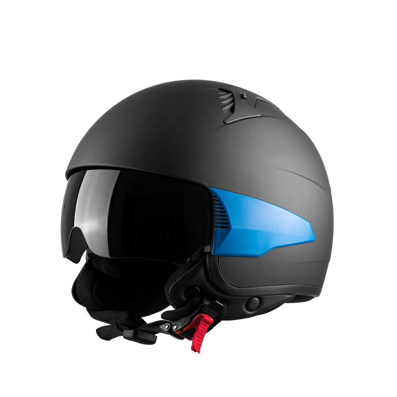 Westt Rover l Jethelm Motorradhelm Helm l 3 austauschbare Seitenteile l Sonnenblende Retro Stil l Matt Schwarz l ECE Zertifiziert l Größe M