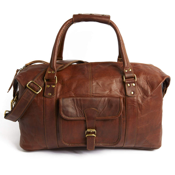 Leather Lane 'Thomas' Weekender Echtes Leder Duffle Bag Vintage Retro Sporttasche 50 cm 31 Liter Resietasche für Damen und Herren Schultertasche Naturleder Braun