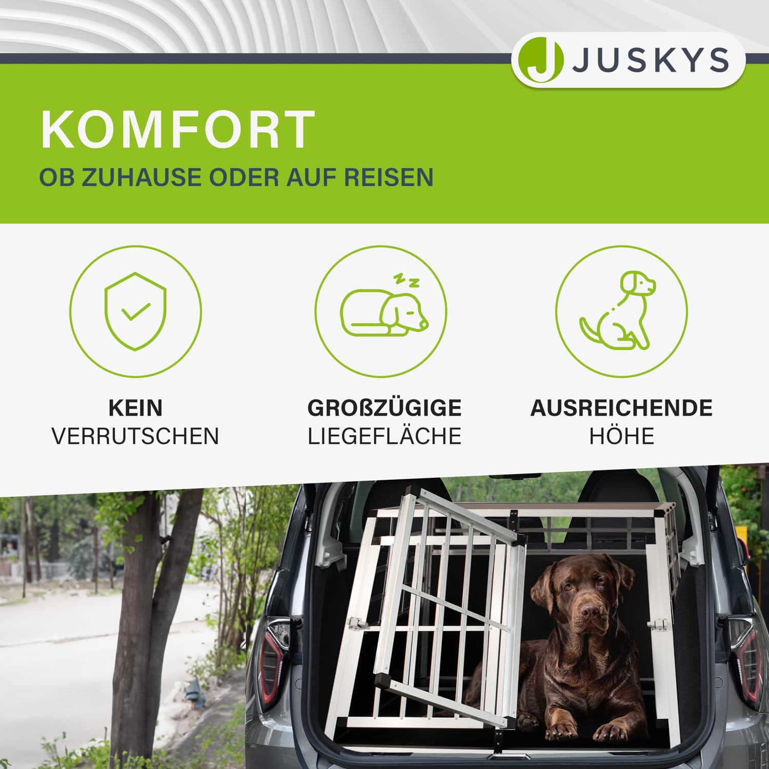 Juskys Alu Hundetransportbox XL - 96 × 91 × 70 cm — Auto Hundebox robust & pflegeleicht — 2 Gittertüren verschließbar - Reisebox für Hunde