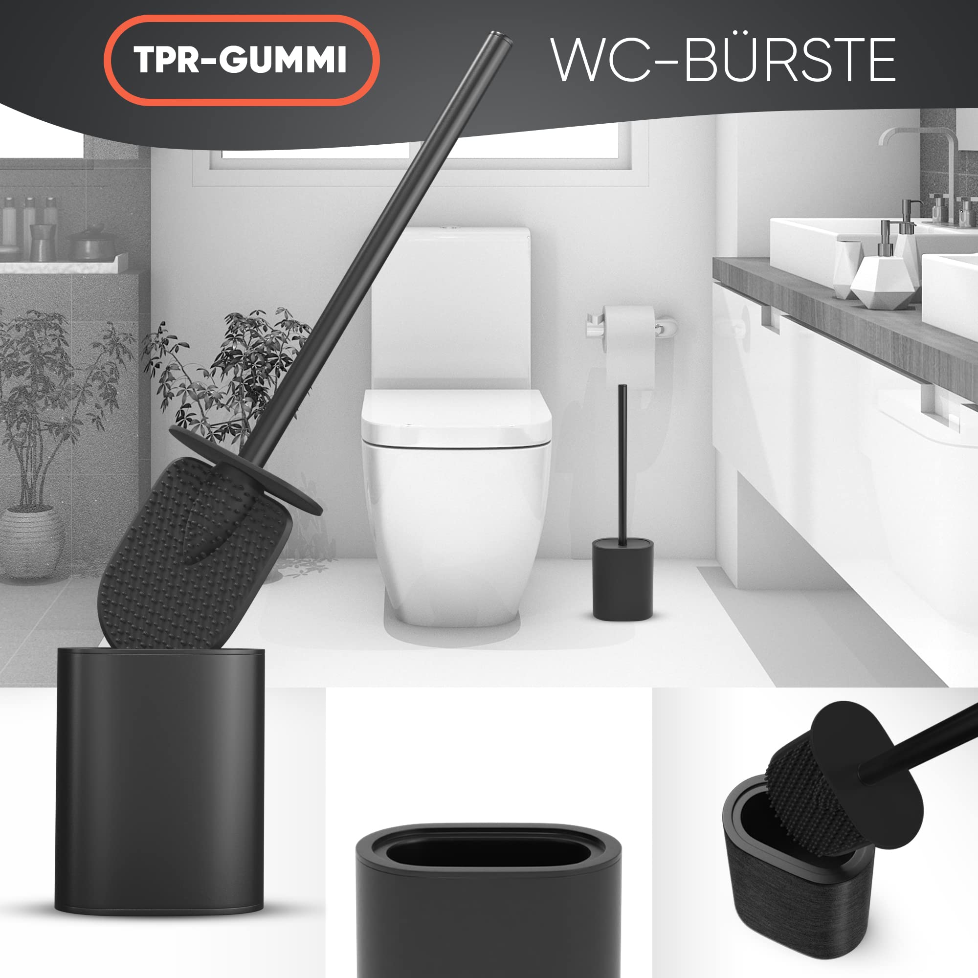 Abrush Klobürste Silikon mit SOFTGUMMI-Bürstenkopf [Ultra hygienisch] - Flache Silikon Klobürste - Toilettenbürste Silikon WC Bürste Flexible Toilettenbürste aus Silikon