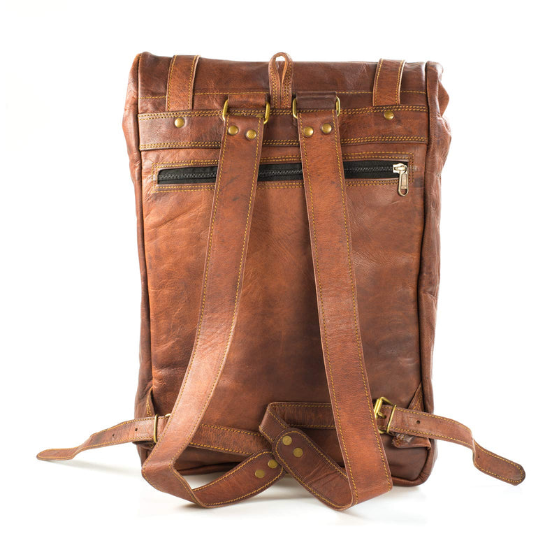 LEABAGS Ricardo Rolltop Rucksack für Damen und Herren aus echtem Leder im Vintage Look I Tagesrucksack I Daypack I 30x10x40cm